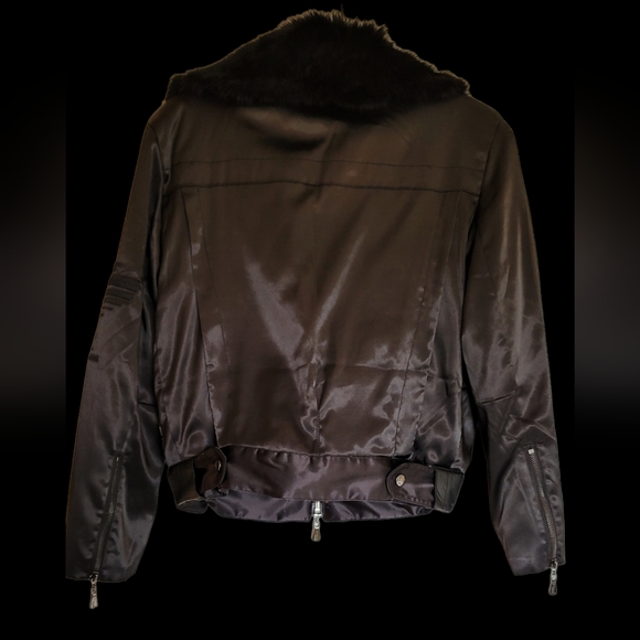 SALE Vintage Versace Sport Satin Bomber Jacket Removable Rabbit Fur Collar! - Picture 10 of 16